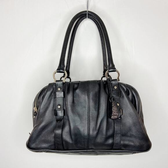 Cole Haan Black Leather Bowler Wide Satchel Bag - Picture 1 of 13